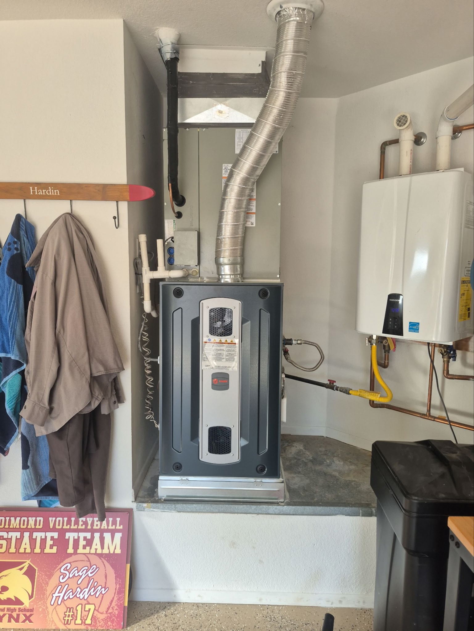 Indoor Trane furnace installation